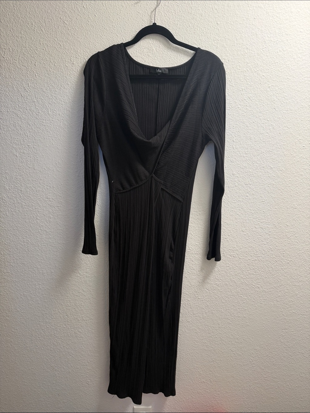 Lulu's Black Long-Sleeve Pleated Wrap Dress